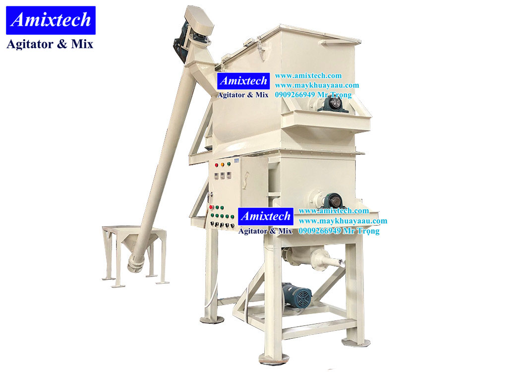 máy trộn bột trét 2 tầng cấp xả liệu