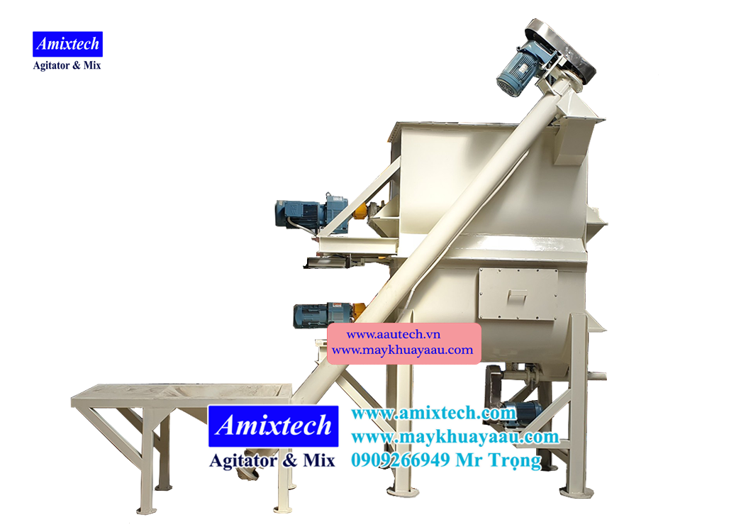 máy trộn bột trét vít tải xả liệu